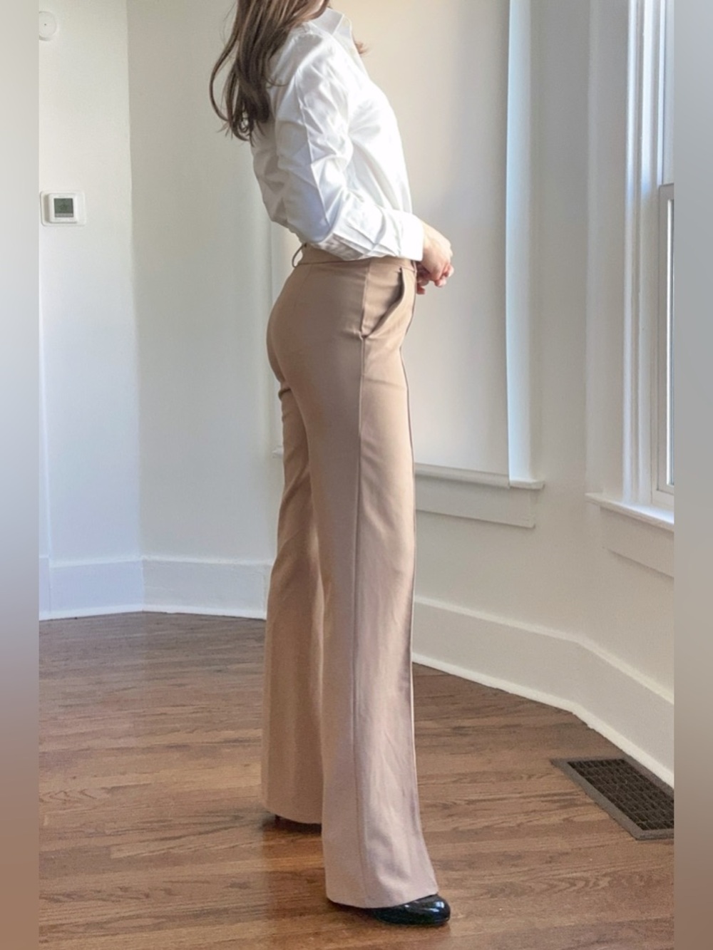 Fashion Nova Stretch Trouser Pants Medium Tan High Waist Rise Long Inseam Career